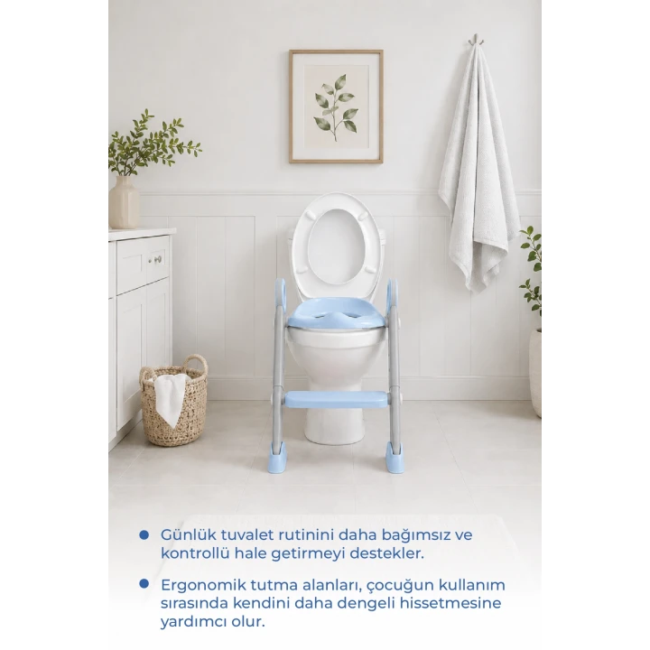 Babyjem Basamaklı Katlanır Klozet Adaptörü Soft Mavi