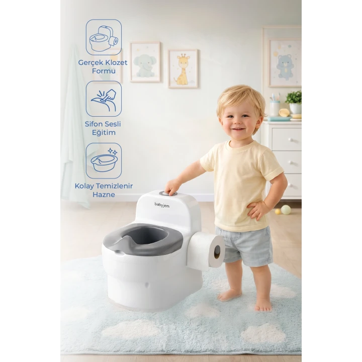 Babyjem Bebeğimin İlk Tuvaleti Sifon Sesli Lazımlık Oturak Beyaz