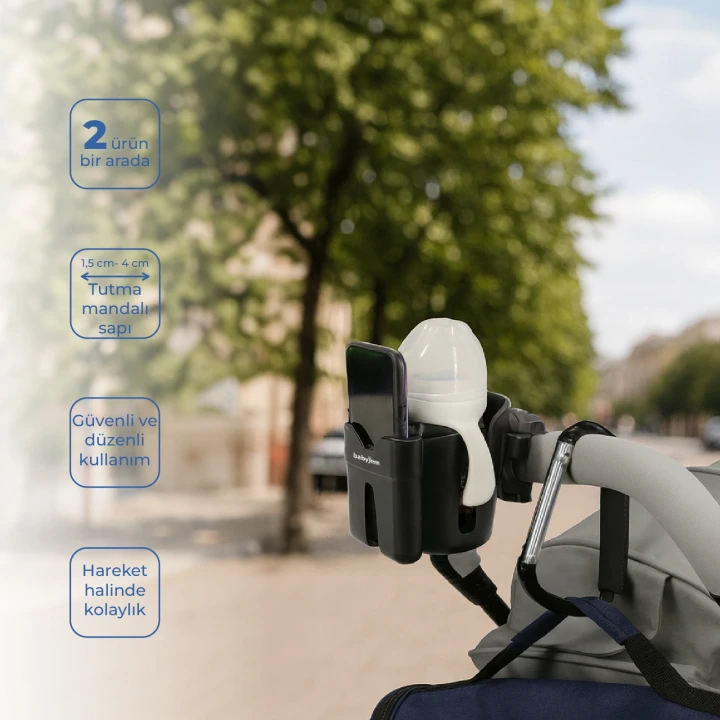Babyjem Bebek Arabası Aksesuar 2 Parça Set Telefon Tutucu + Kanca XL