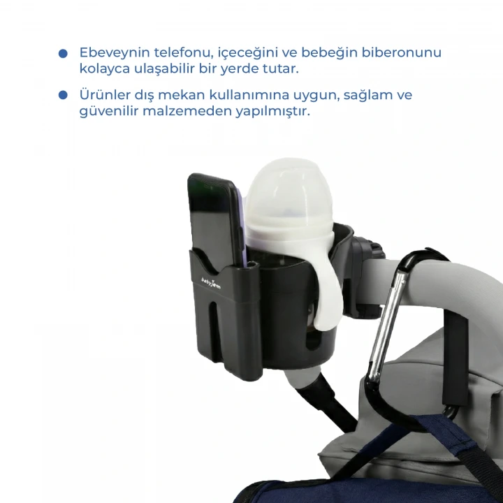 Babyjem Bebek Arabası Aksesuar 2 Parça Set Telefon Tutucu + Kanca XL