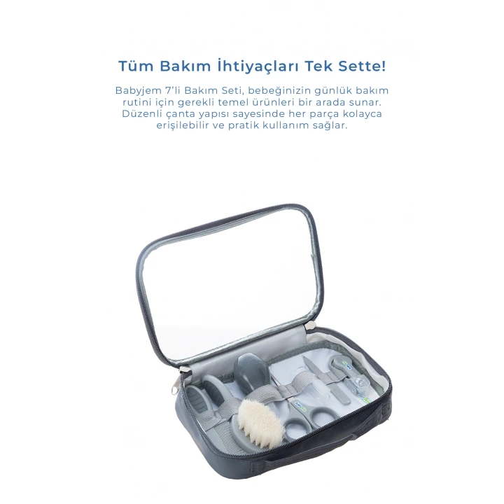 Babyjem Çantalı Bebek Bakım Bakım Seti 7 Parça Gri
