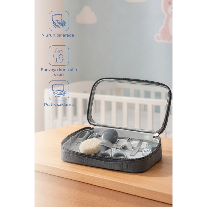 Babyjem Çantalı Bebek Bakım Bakım Seti 7 Parça Gri