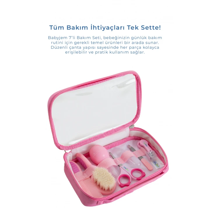 Babyjem Bebek Bakım Bakım Seti Mavi 7 Parça Pembe + Pamukçuk Eldiveni Pembe Hediyeli