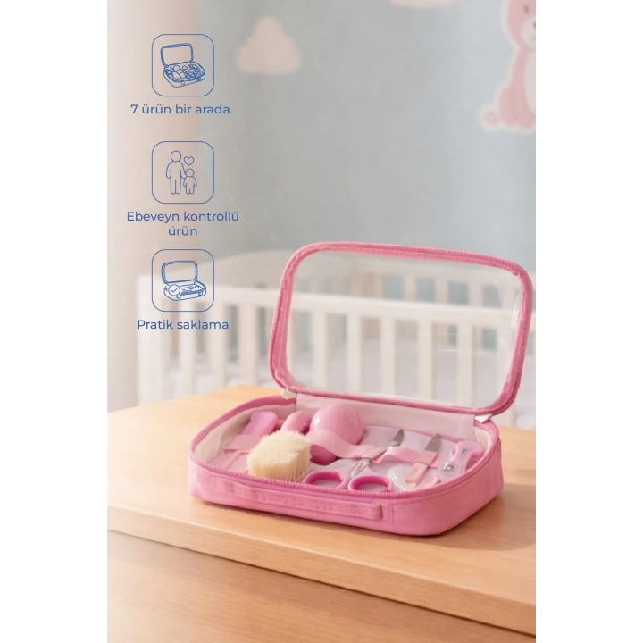 Babyjem Çantalı Bebek Bakım Bakım Seti 7 Parça Pembe