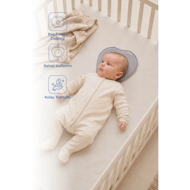 Babyjem Bebek Düz Kafa Yastığı Düz Kafa Engelleyici Yastık Gri