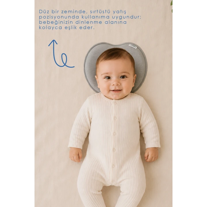 Babyjem Bebek Düz Kafa Yastığı Düz Kafa Engelleyici Yastık Gri