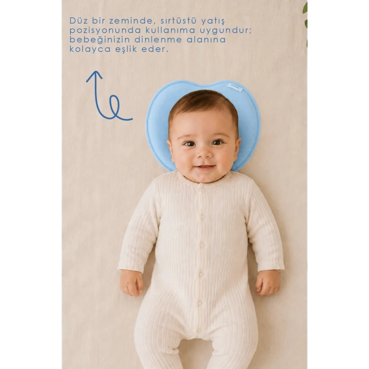 Babyjem Bebek Düz Kafa Yastığı Düz Kafa Engelleyici Yastık Mavi
