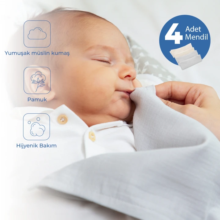 Babyjem Bürümcük Mendil 4lü Gri