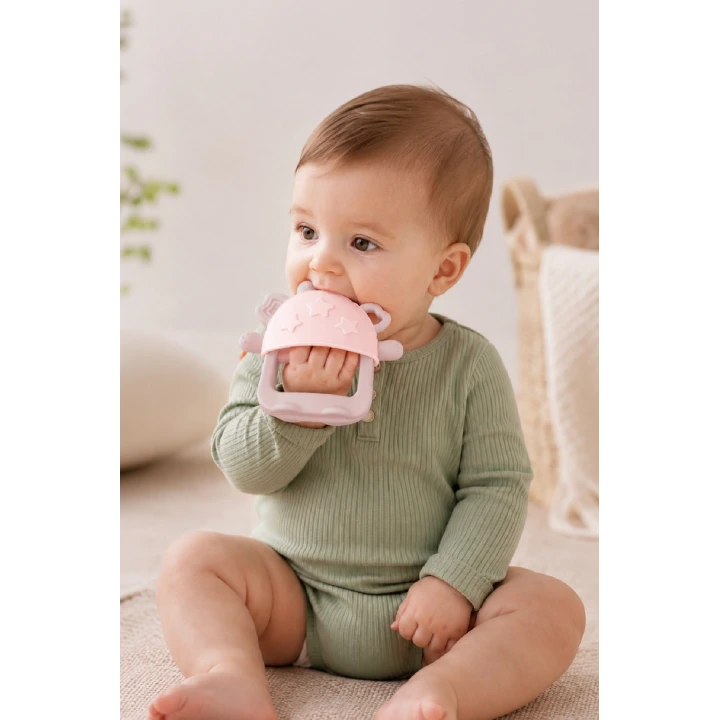 Babyjem Crabby Tutma Halkalı Silikon Diş Kaşıyıcı Pembe