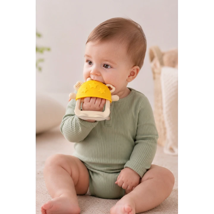 Babyjem Crabby Tutma Halkalı Silikon Diş Kaşıyıcı Sarı