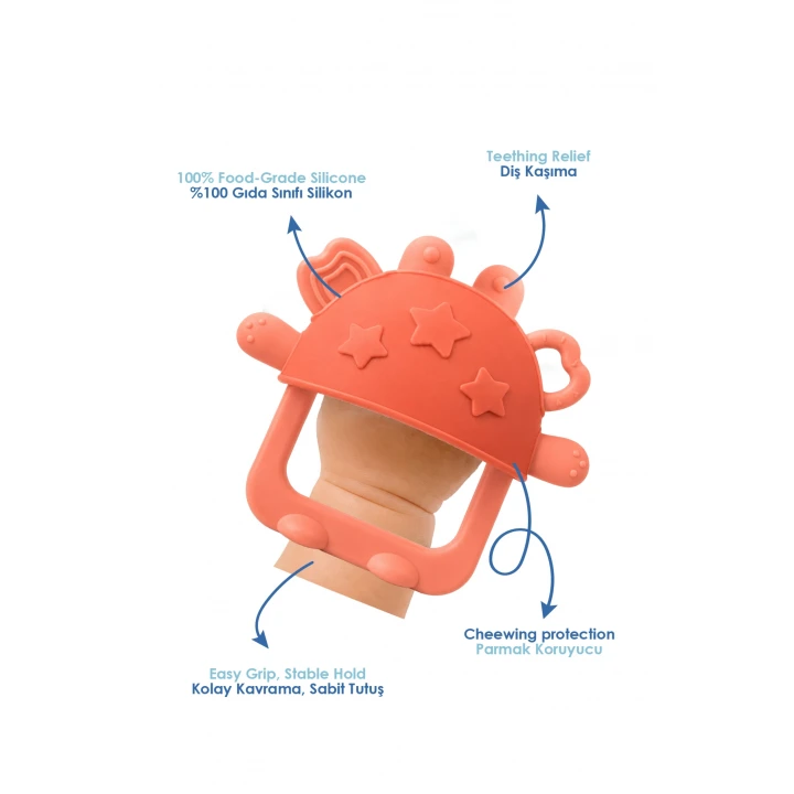 Babyjem Crabby Tutma Halkalı Silikon Diş Kaşıyıcı Turuncu