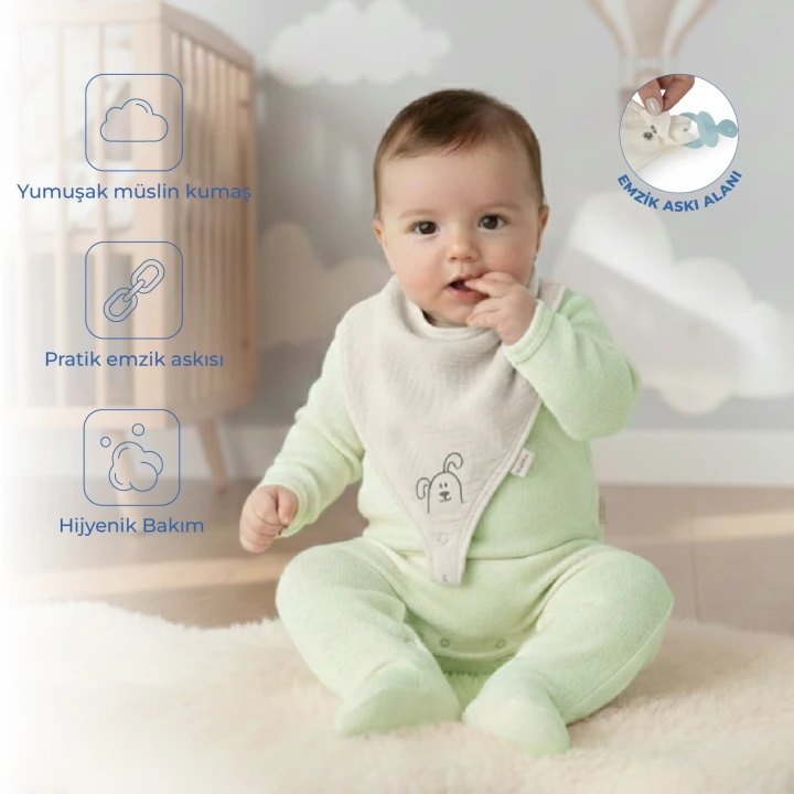 Babyjem Emzik Askılı Müslin Önlük Ekru