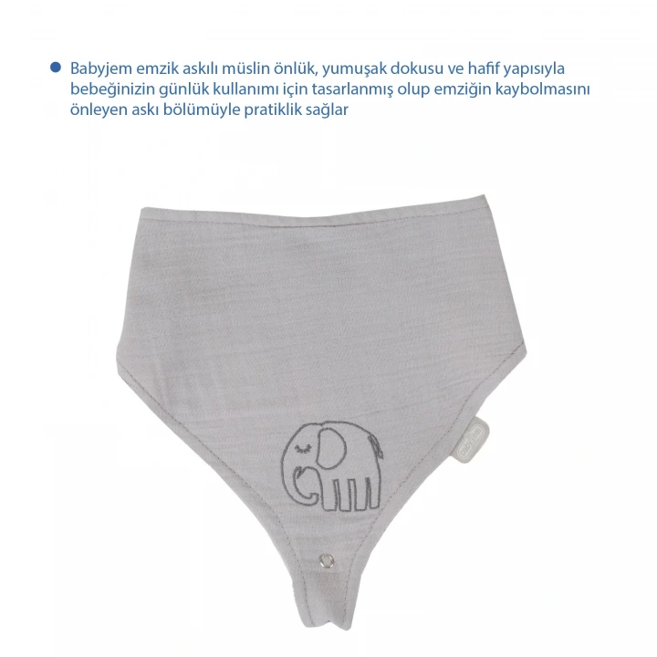 Babyjem Emzik Askılı Müslin Önlük Gri