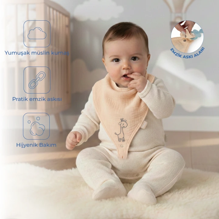 Babyjem Emzik Askılı Müslin Önlük Somon