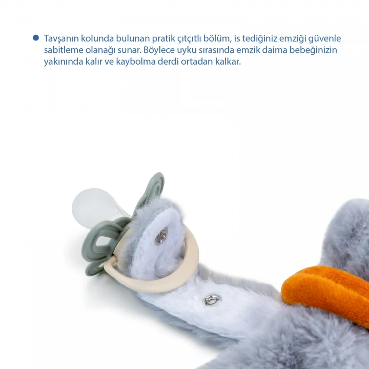 Babyjem Emzik Askılı Tavşan Uyku Arkadaşı Gri