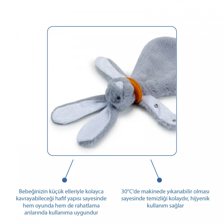 Babyjem Emzik Askılı Tavşan Uyku Arkadaşı Gri