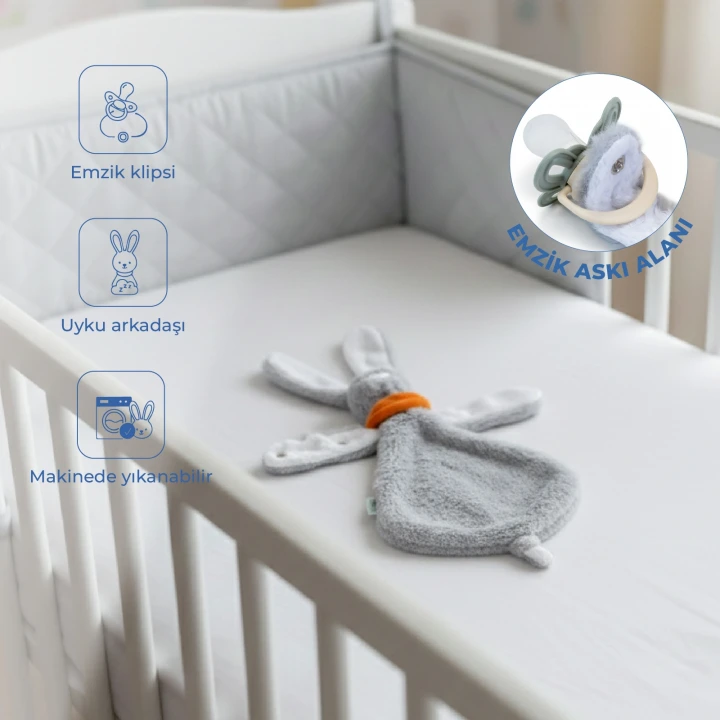 Babyjem Emzik Askılı Tavşan Uyku Arkadaşı Gri