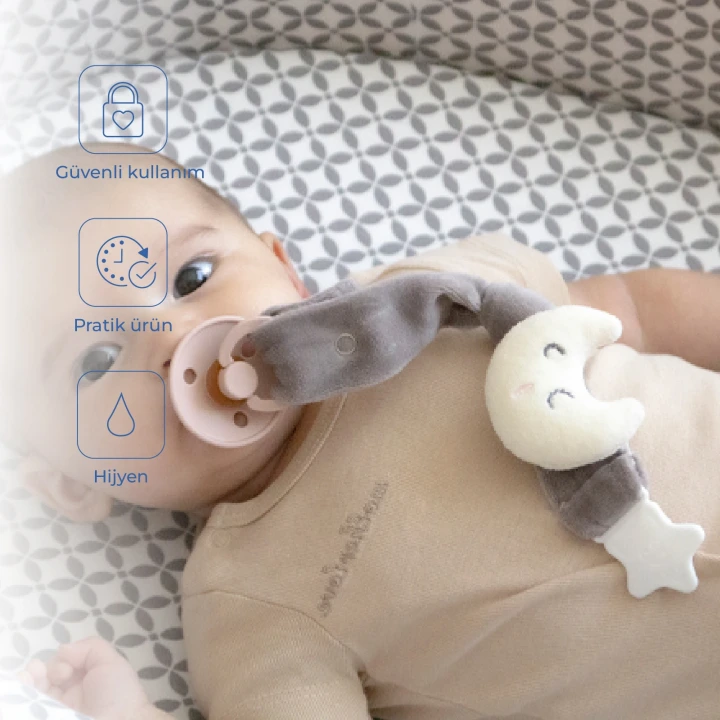 Babyjem Emzik Askısı Ay Desen Gri