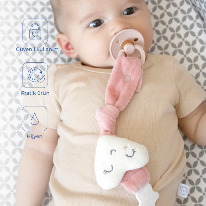 Babyjem Emzik Askısı Kalp Desen Gül Kurusu
