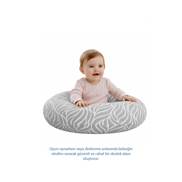 Babyjem Emzirme Ve Destek Minderi Gri Çiçek