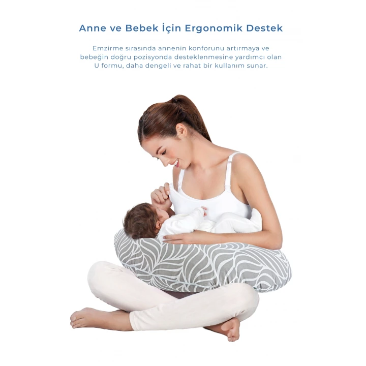 Babyjem Emzirme ve Destek Minderi Gri Yaprak