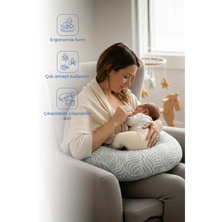 Babyjem Emzirme ve Destek Minderi Gri Yaprak