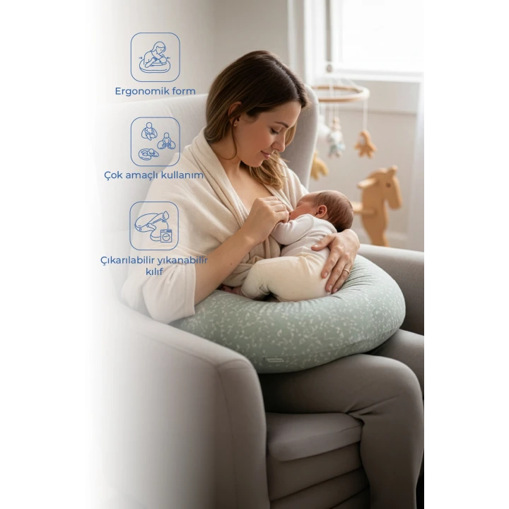 Babyjem Emzirme Ve Destek Minderi Yeşil Çiçek