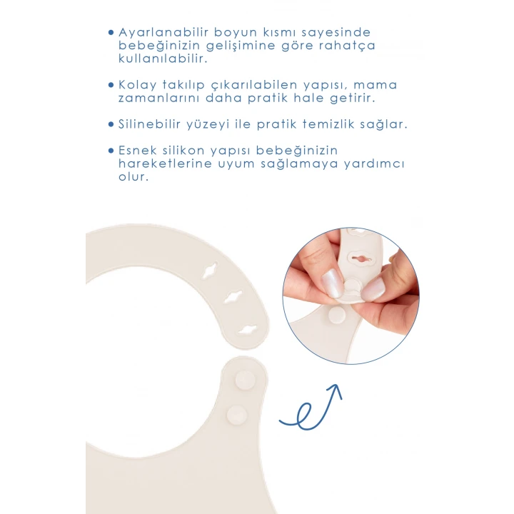 Babyjem Mini Silikon Mama Önlüğü Ekru