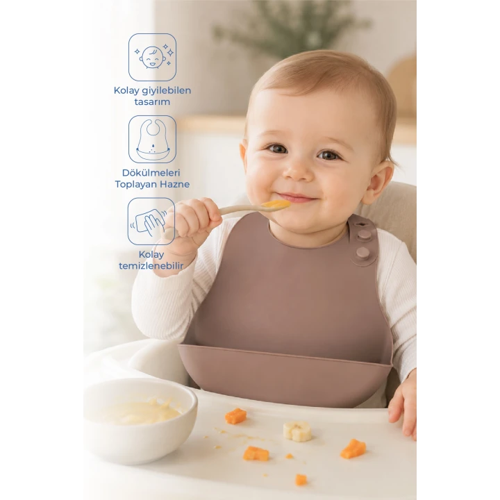Babyjem Mini Silikon Mama Önlüğü Latte