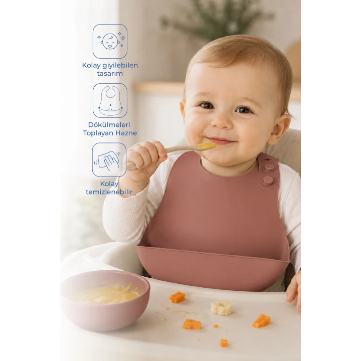 Babyjem Mini Silikon Mama Önlüğü Mocha