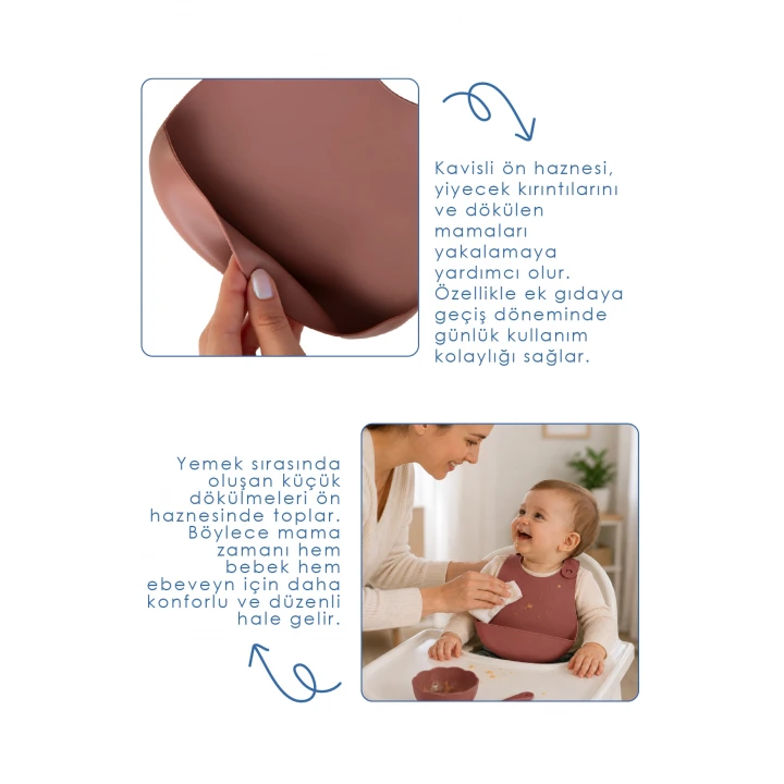 Babyjem Mini Silikon Mama Önlüğü Mocha