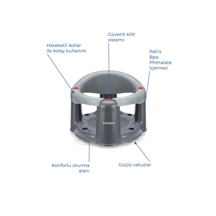 Babyjem Önden Açılır Banyo & Mama Oturağı Gri