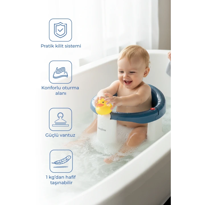 Babyjem Önden Açılır Banyo & Mama Oturağı İndigo Mavi