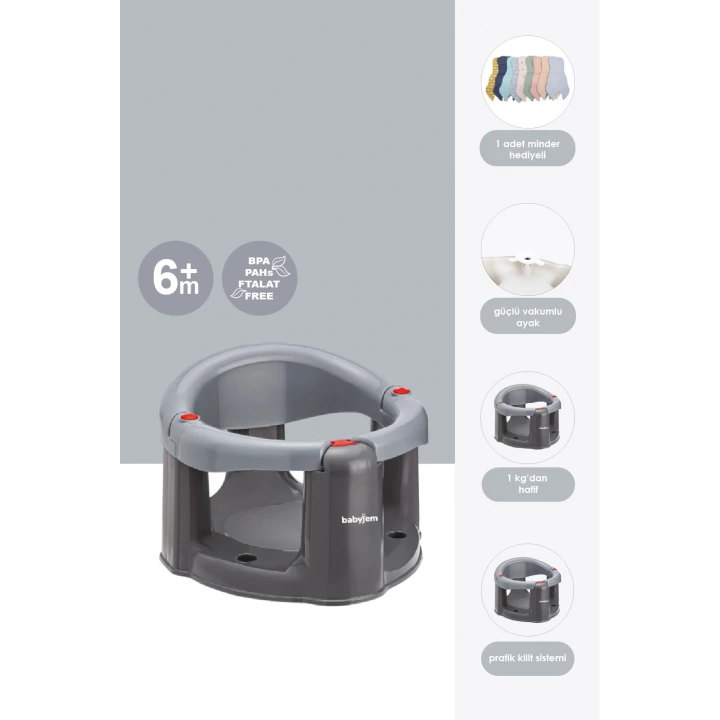 Babyjem Önden Açılır Banyo ve Mama Oturağı ve Hediye Minderli - 2Li Set Gri