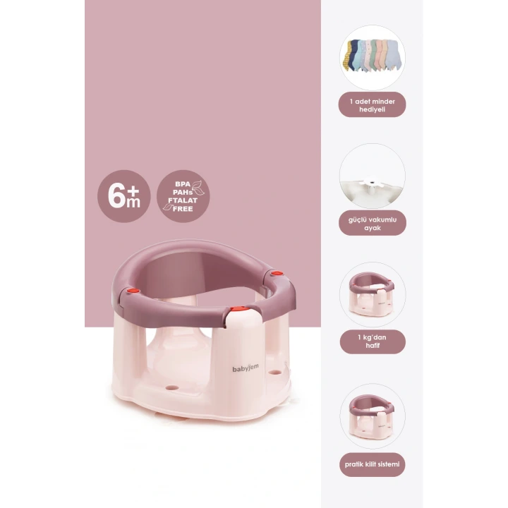 Babyjem Önden Açılır Banyo ve Mama Oturağı ve Hediye Minderli - 2 Li Set Mürdüm