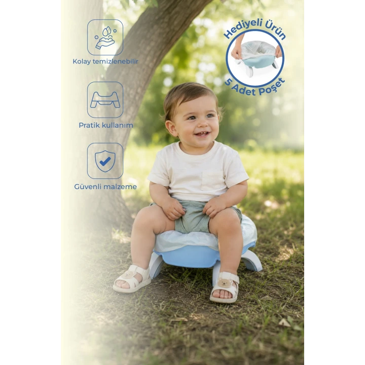 Babyjem Portatif Katlanabilir Seyahat Lazımlığı - Mavi + 5 Hediye Poşet