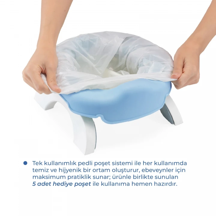 Babyjem Portatif Katlanabilir Seyahat Lazımlığı - Mavi + 5 Hediye Poşet