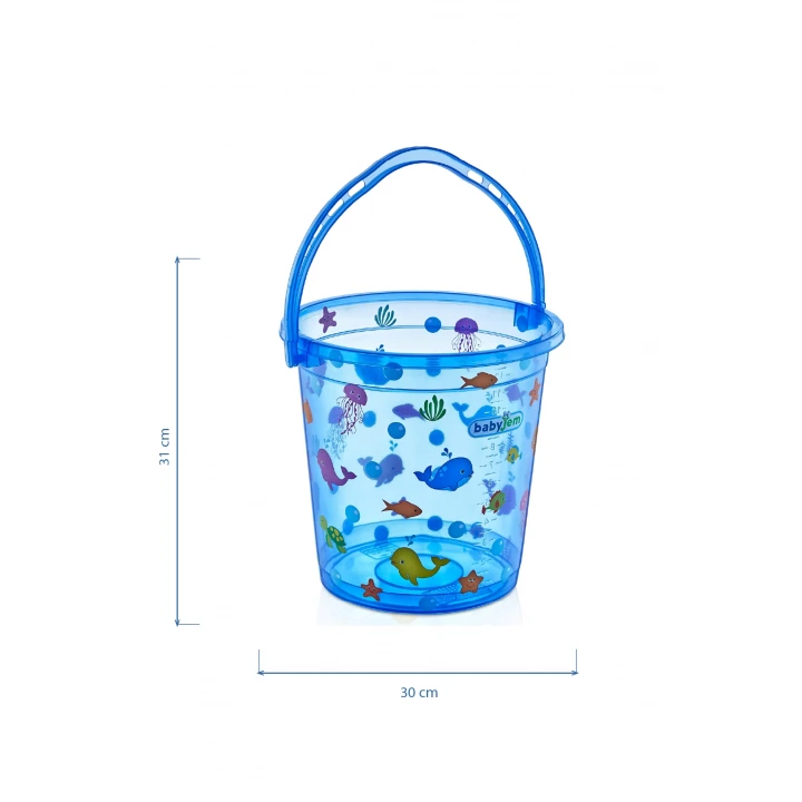Babyjem Şeffaf Kova & Maşrapa Set Mavi Desenli