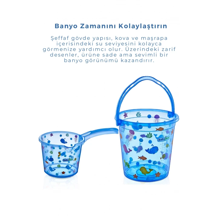 Babyjem Şeffaf Kova & Maşrapa Set Mavi Desenli