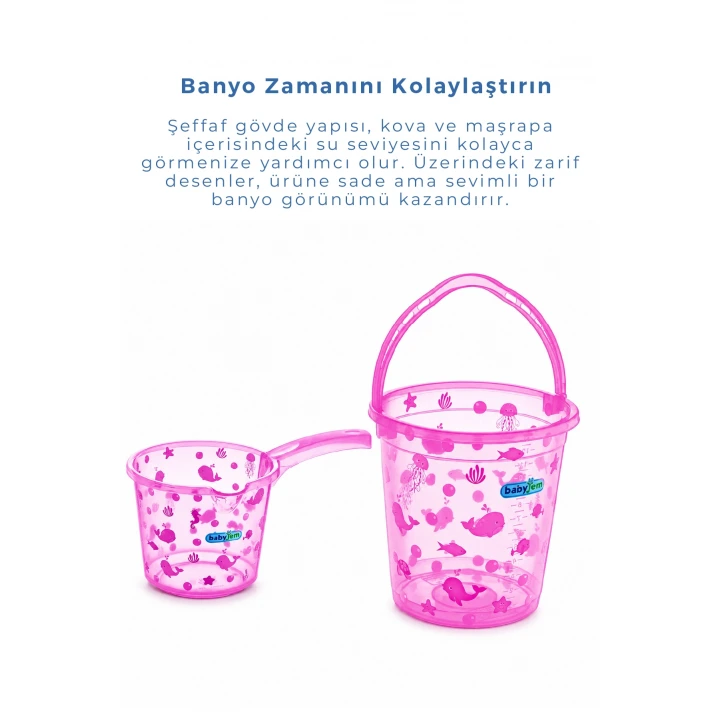 Babyjem Şeffaf Kova & Maşrapa Set Pembe Desenli
