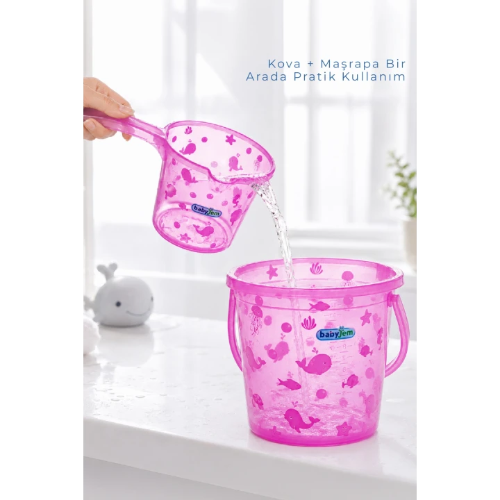 Babyjem Şeffaf Kova & Maşrapa Set Pembe Desenli