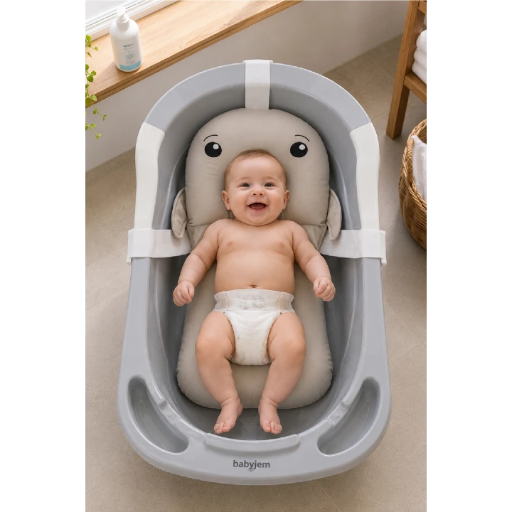 Babyjem Sevimli Balina Köpüklü Banyo Küveti Yatağı Gri (Straforlu - Suda Batmaz)