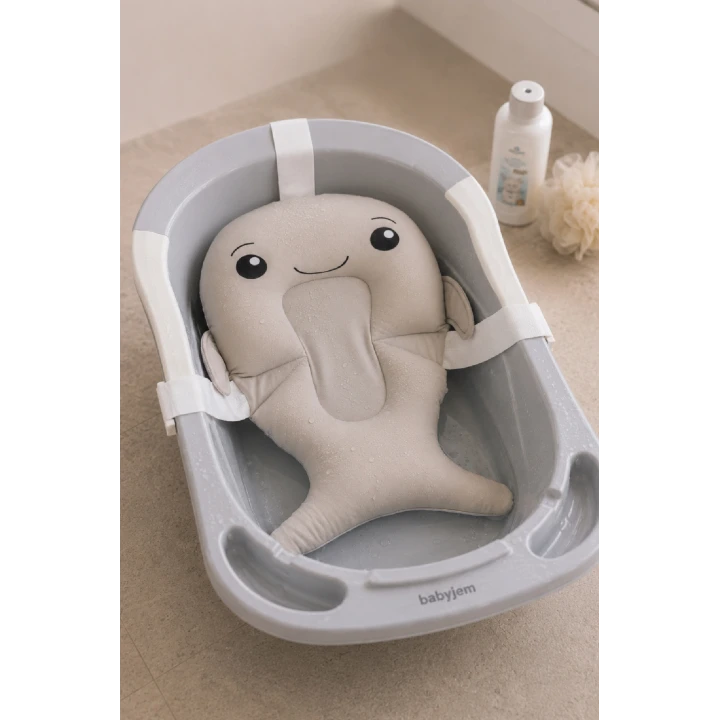 Babyjem Sevimli Balina Köpüklü Banyo Küveti Yatağı Gri (Straforlu - Suda Batmaz)