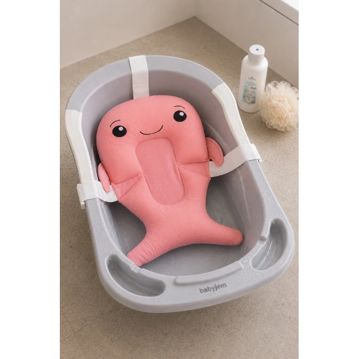 Babyjem Sevimli Balina Köpüklü Banyo Küveti Yatağı Pembe (Straforlu - Suda Batmaz)