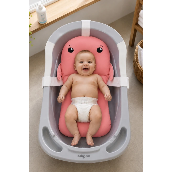 Babyjem Sevimli Balina Köpüklü Banyo Küveti Yatağı Pembe (Straforlu - Suda Batmaz)