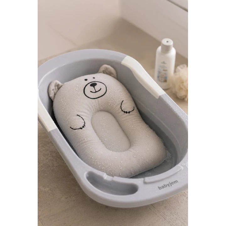 Babyjem Sevimli Kedi Köpüklü Bebek Banyo Küvet Yatağı Gri (Straforlu - Suda Batmaz)