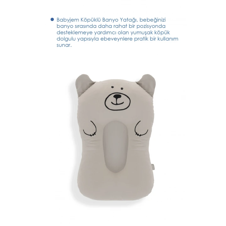 Babyjem Sevimli Kedi Köpüklü Bebek Banyo Küvet Yatağı Gri (Straforlu - Suda Batmaz)