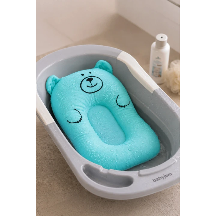 Babyjem Sevimli Kedi Köpüklü Bebek Banyo Küvet Yatağı Mavi (Straforlu - Suda Batmaz)