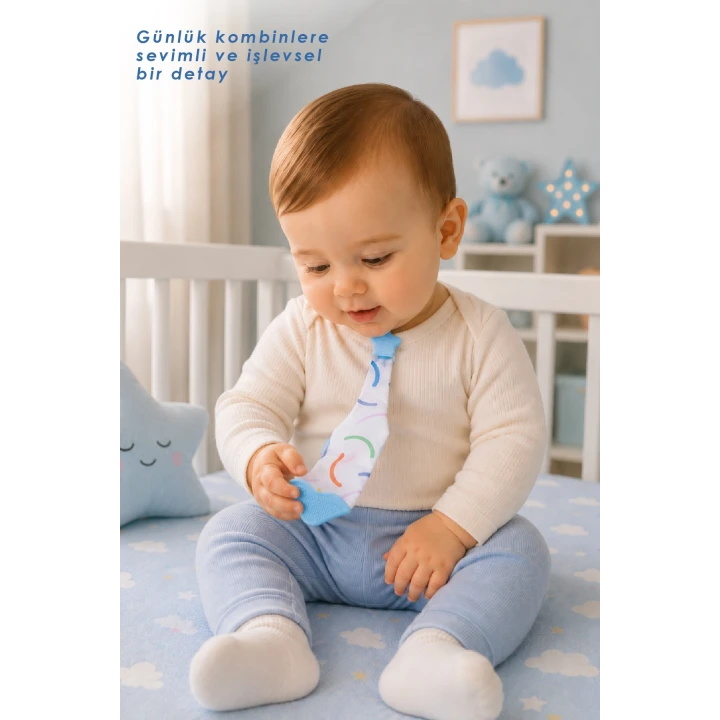 Babyjem Silikon Diş Kaşıyıcı Fular & Kravat Gülen Yüz Mavi