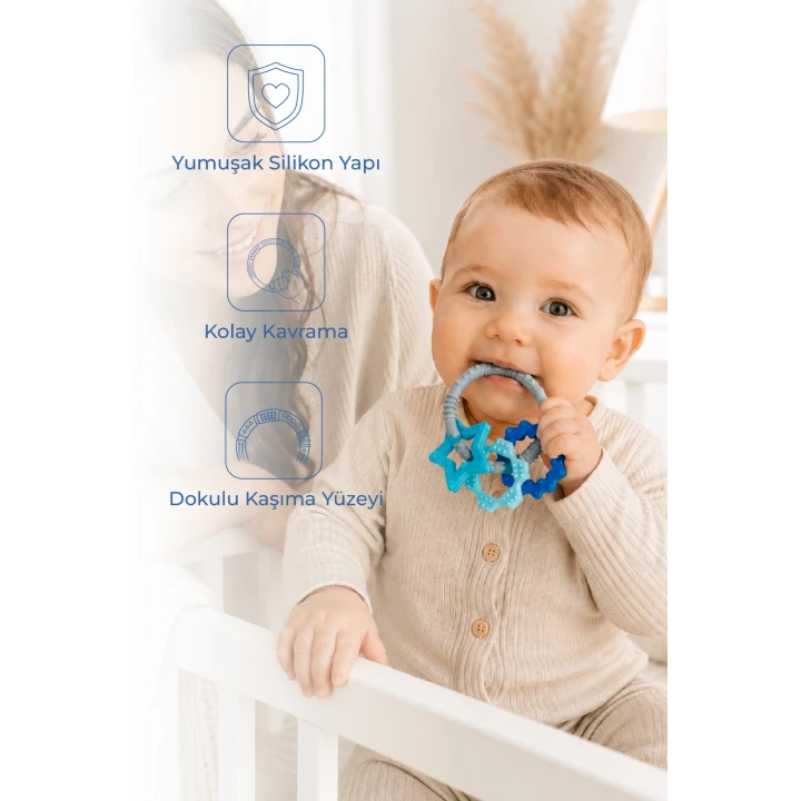 Babyjem Silikon Halka Diş Kaşıyıcı Mavi